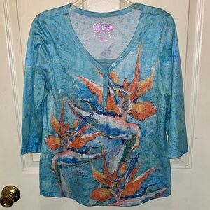 LEOMA LOVEGROVE Women’s Ocean Tropical Print Henley Top. Sz M.
